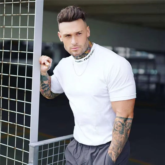 2024 Men's Short Sleeve Cotton Gym T-Shirt - Casual Slim Fit Fitness and Bodybuilding Workout Top for Summer