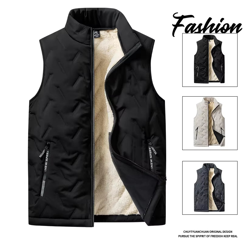 Men's Cotton Vest Jacket for Autumn and Winter - Casual Multifunctional Plus Size Warm Sleeveless Top with Standing Collar