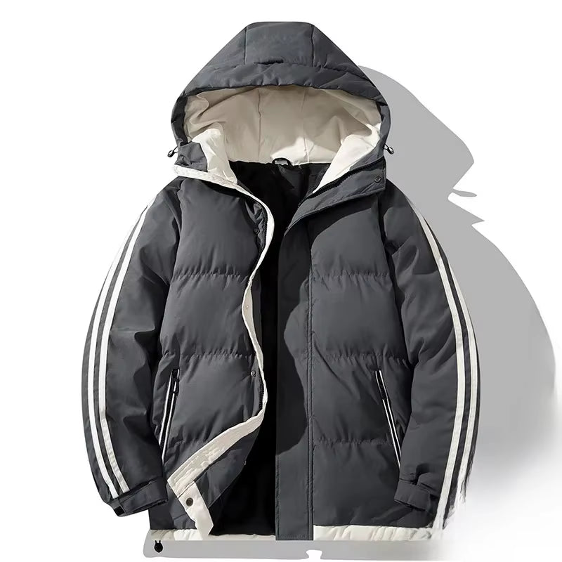 Thickened Cotton-Padded Hoodie Jacket for Teens - Fleece-Lined Casual Coat for Men, Autumn/Winter 1996 Collection