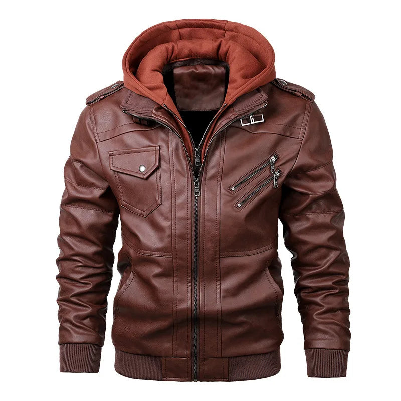 Men's Leather Motorcycle Jacket - Autumn Casual Biker Coat in PU Leather, EU Size SA722