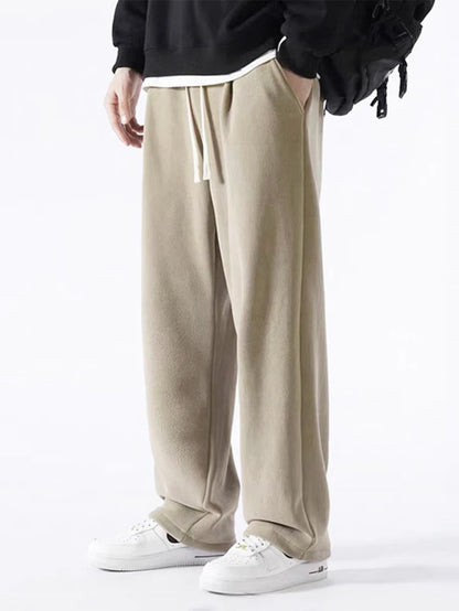 Men's Winter Fleece-Lined Sweatpants - Korean Fashion Thick Warm Wide Leg Casual Trousers