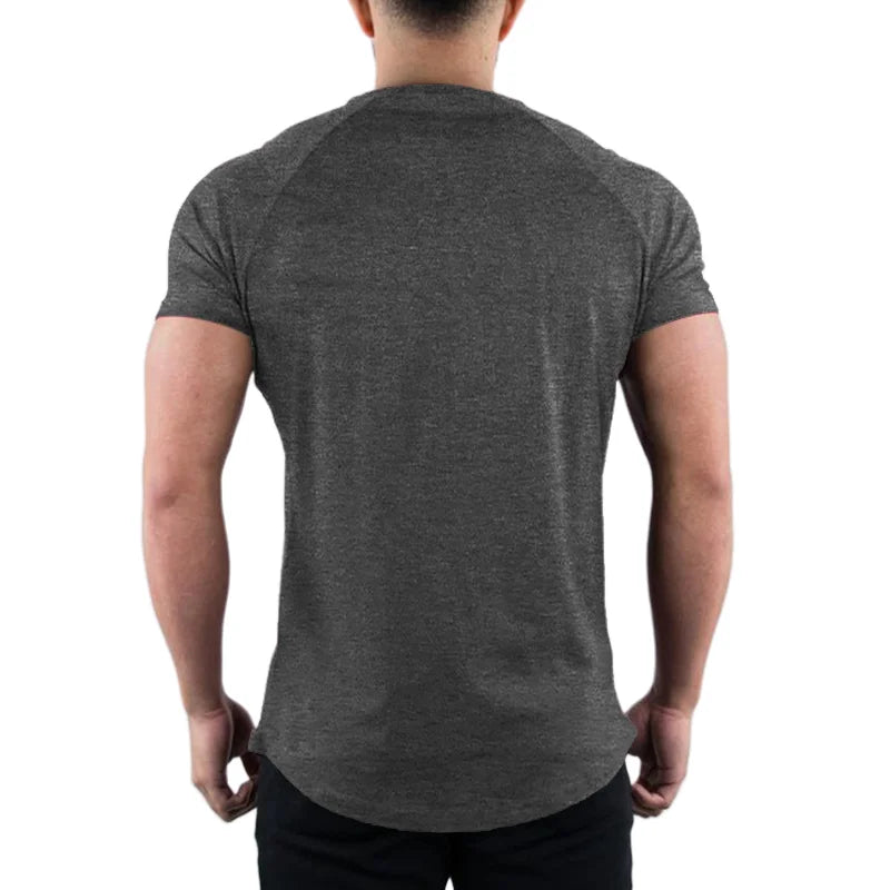 Men's Cotton O-Neck Short Sleeve Gym T-Shirt for Summer Fitness and Bodybuilding