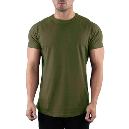 Men's Cotton O-Neck Short Sleeve Gym T-Shirt for Summer Fitness and Bodybuilding