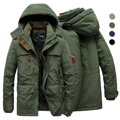 Men's Winter Fleece-Lined Hooded Parka Coat - Military Style Windbreaker, Thick and Warm Outerwear in Big Size 6XL with Multi-Pockets