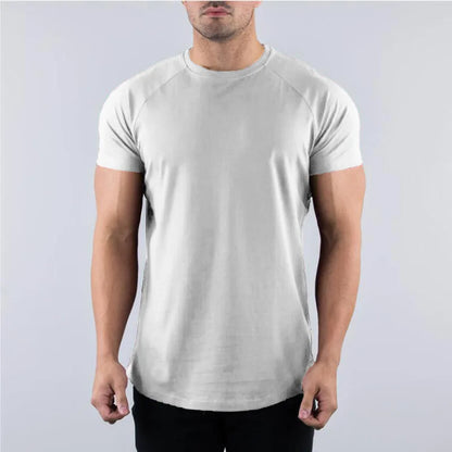 Men's Cotton O-Neck Short Sleeve Gym T-Shirt for Summer Fitness and Bodybuilding