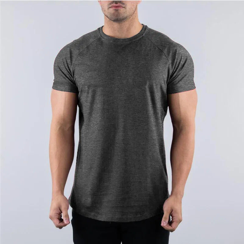 Men's Cotton O-Neck Short Sleeve Gym T-Shirt for Summer Fitness and Bodybuilding